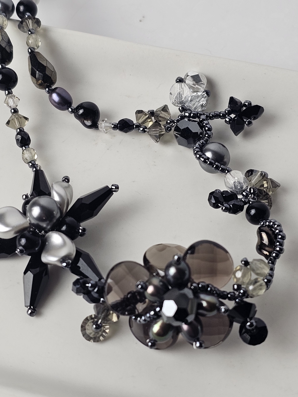 Vintage Black & Smoky Crystal Faux Pearl Choker Necklace Fashion Jewelry
